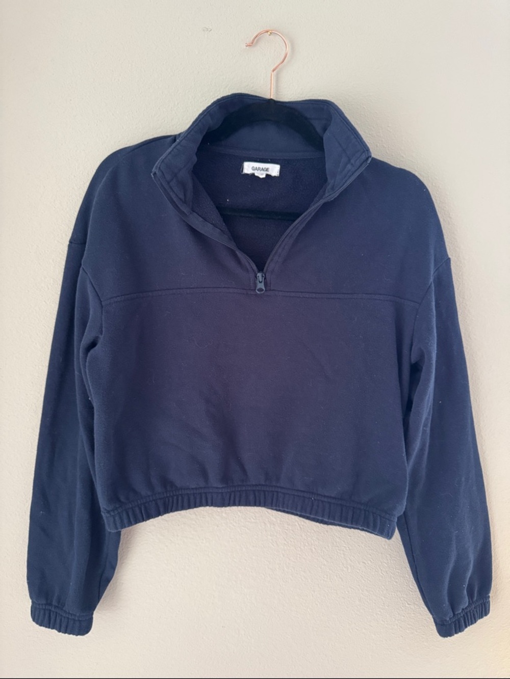 Garage Navy Cropped Half-Zip Sweatshirt